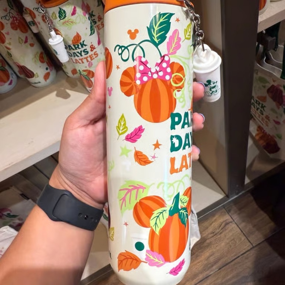Disney Cream Water Bottle with Orange and Green Accents